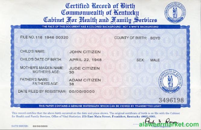 USA Kentucky birth certificate